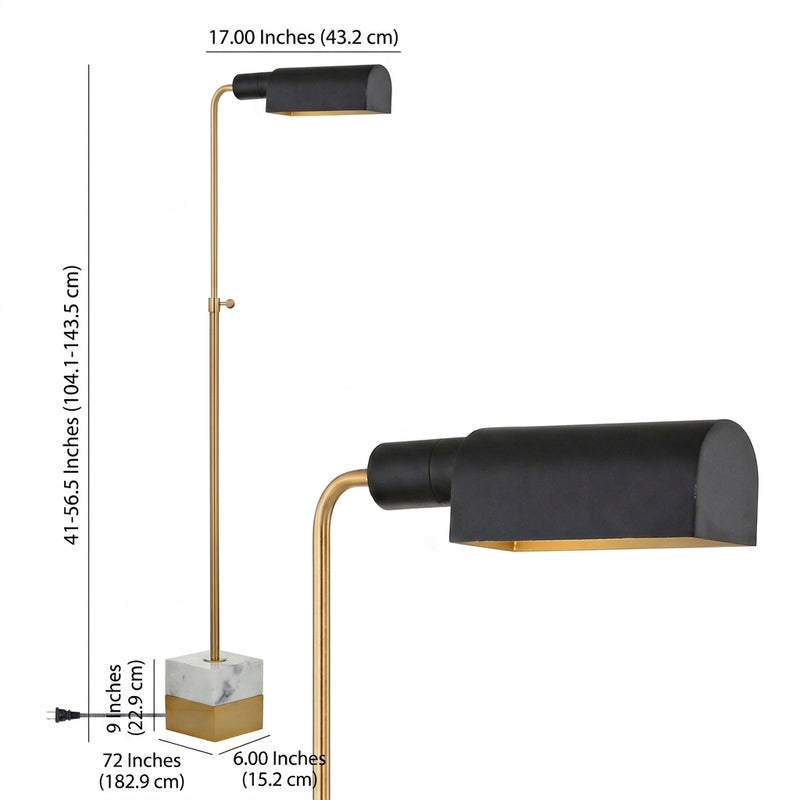 Iva 56.5" Adjustable Brass Library LED Floor Lamp Brass Gold/Carrara Marble – DIM