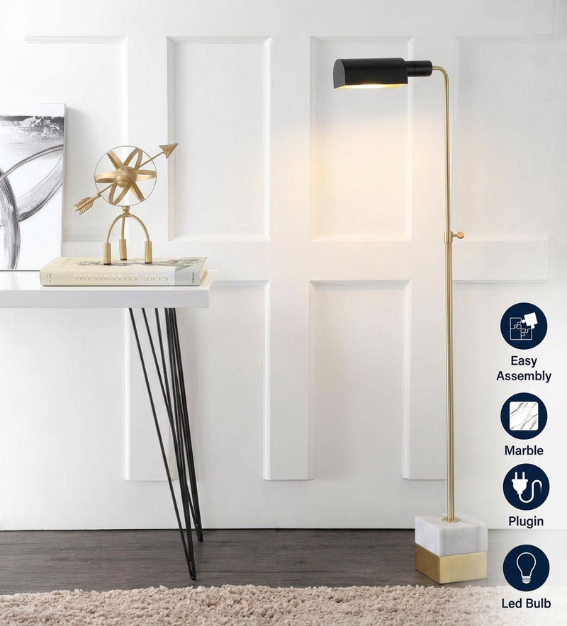 Iva 56.5" Adjustable Brass Library LED Floor Lamp Brass Gold/Carrara Marble – ICONS
