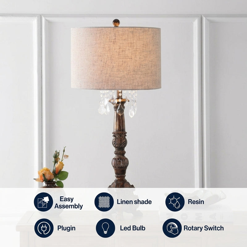 Carlisle 33.5" Resin/Acrylic LED Table Lamp Antique Brown – ICONS