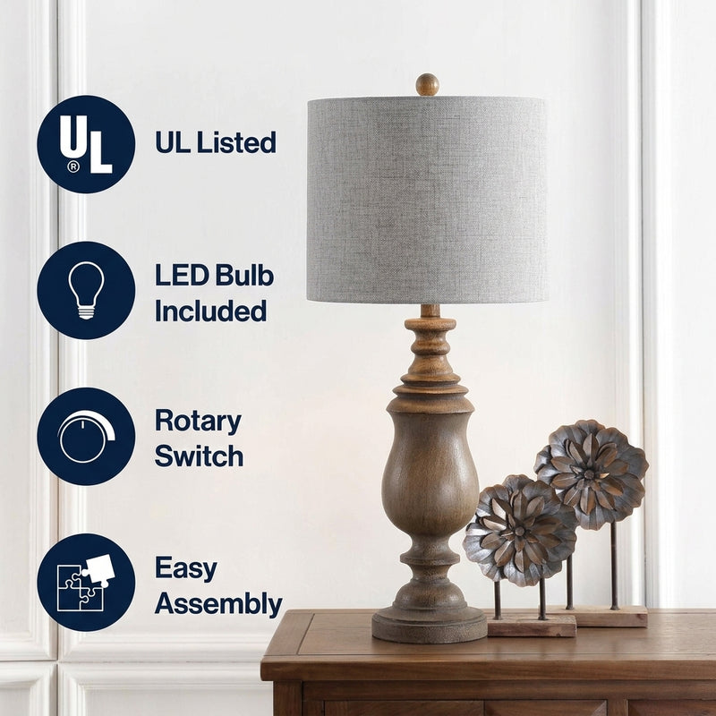 Abeline 28.5" Resin LED Table Lamp Brown Faux Wood – ICONS