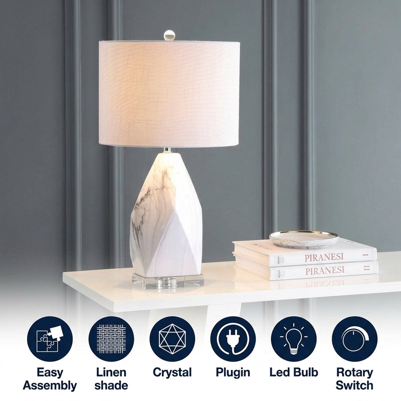 Oslo 25.5" Ceramic Marble/Crystal LED Table Lamp White – ICONS