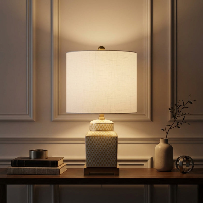 Cleo 21.5" Ceramic/Metal Ginger Jar LED Table Lamp Yellow/White – AI-ON