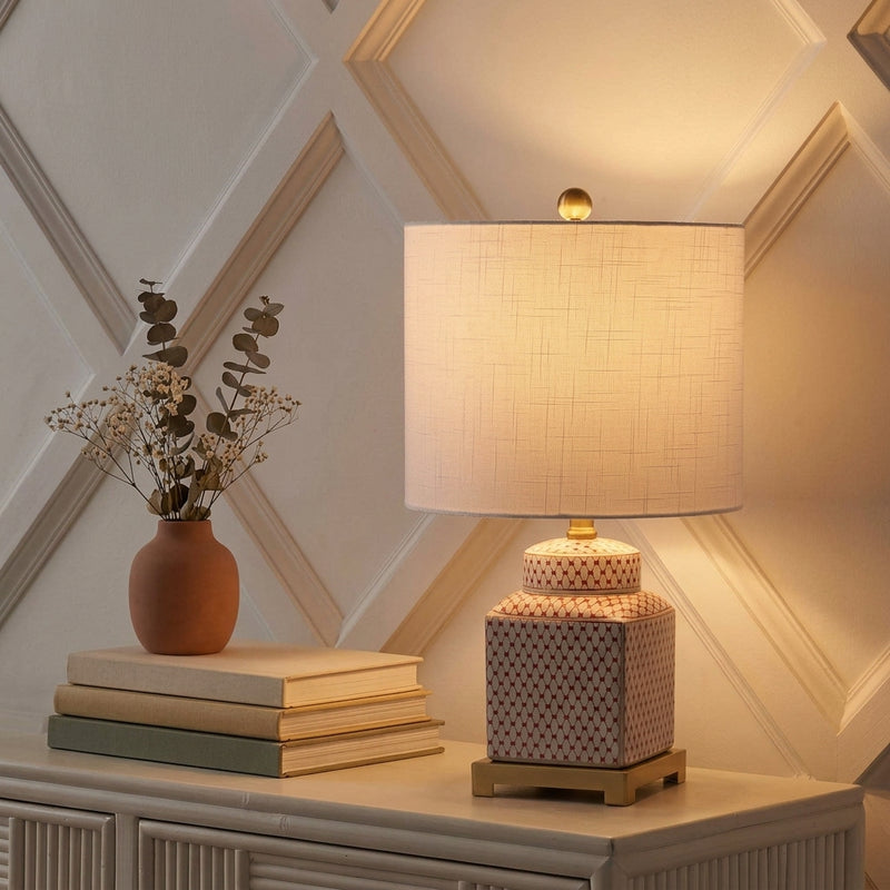 Cleo 21.5" Ceramic/Metal Ginger Jar LED Table Lamp Red/White – AI-ON