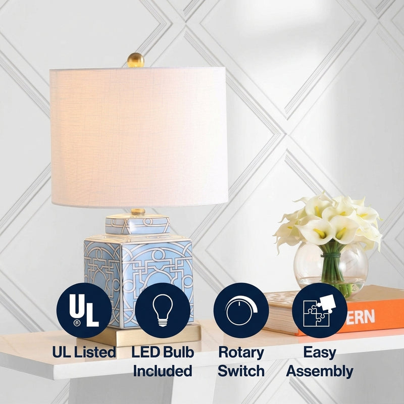 Catherine 22" Ceramic/Metal Ginger Jar LED Table Lamp Blue/White – ICONS