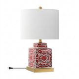 Catherine 22" Ceramic/Metal Ginger Jar LED Table Lamp Red/White – OFF
