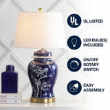 Gracie 29.5" Ginger Jar Ceramic/Metal LED Table Lamp White/Navy – ICONS