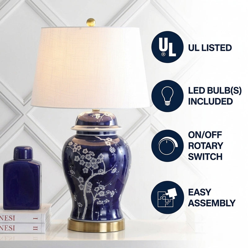 Gracie 29.5" Ginger Jar Ceramic/Metal LED Table Lamp White/Navy – ICONS