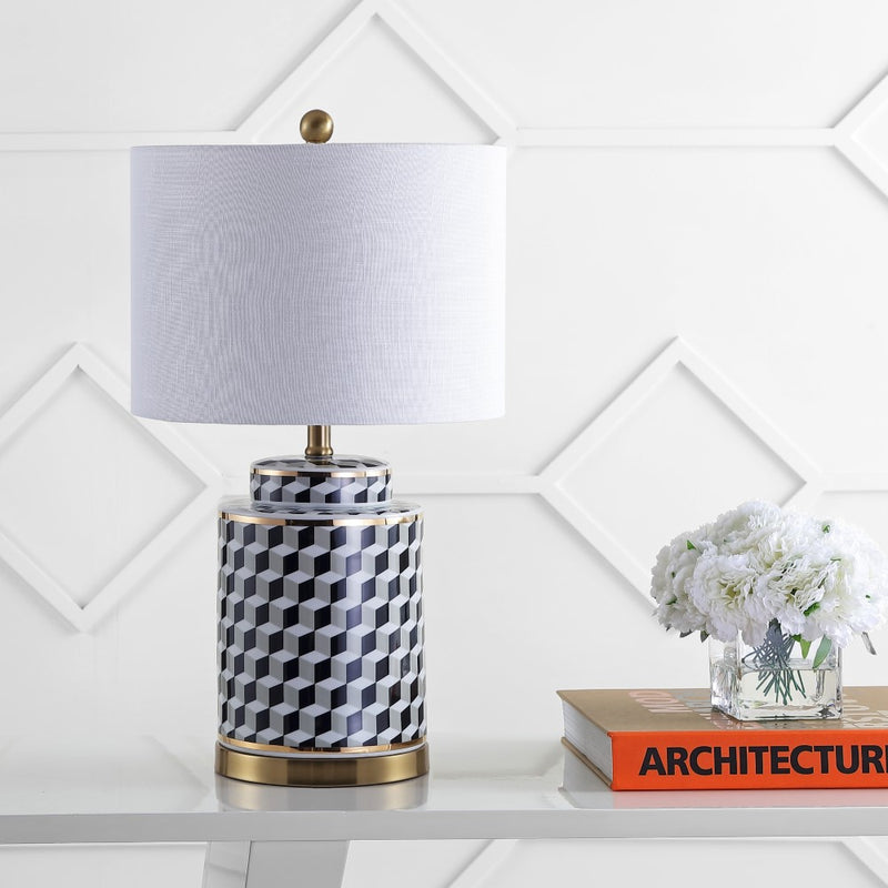 Ellie 24.5" Tumbling Block Ceramic/Metal LED Table Lamp - JONATHAN Y