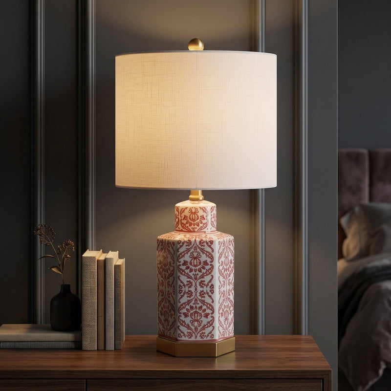 Diana 23.5" Ginger Jar Ceramic/Metal LED Table Lamp Red/White/Brass Gold – AI-ON