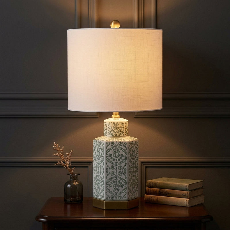 Diana 23.5" Ginger Jar Ceramic/Metal LED Table Lamp Green/White/Brass Gold – AI-ON