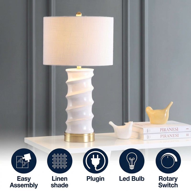 Taipei 28" Ceramic LED Table Lamp White/Gold – ICONS