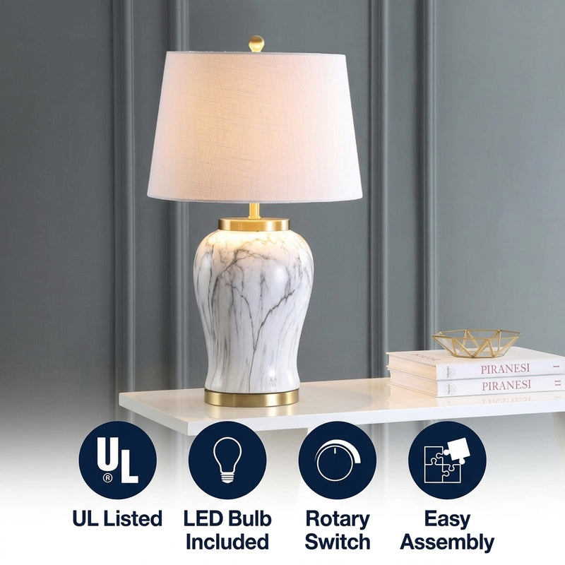 Prague 28" Ceramic Marble LED Table Lamp White/Gold – ICONS