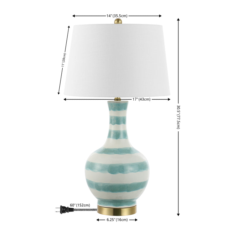 Tucker 30.5" Striped Ceramic/Metal LED Table Lamp - JONATHAN Y