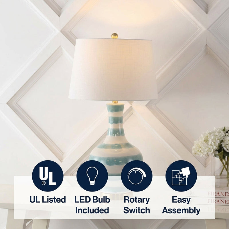 Tucker 30.5" Striped Ceramic/Metal LED Table Lamp Green/White – ICONS