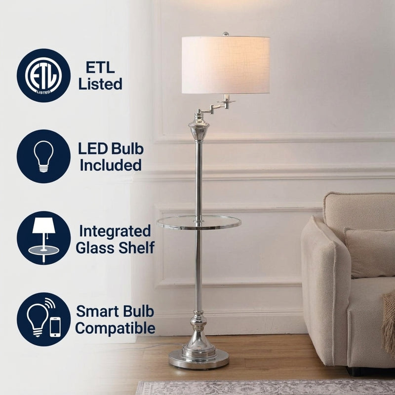 Cora 60" Metal/Glass LED Side and Floor Lamp Chrome/Clear – ICONS
