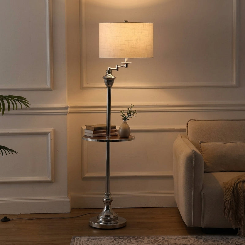 Cora 60" Metal/Glass LED Side and Floor Lamp Chrome/Brown Wood – AI-ON