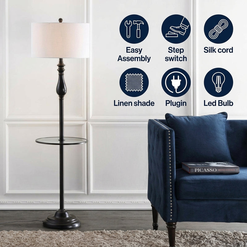 Laine 60" Metal/Glass LED Side Table and Floor Lamp Oil Rubbed Bronze – ICONS