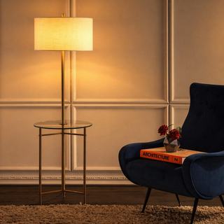 Charles 59" Metal/Glass LED Side Table and Floor Lamp