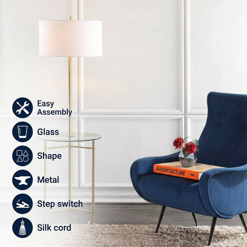 Charles 59" Metal/Glass LED Side Table and Floor Lamp Brass Gold – ICONS
