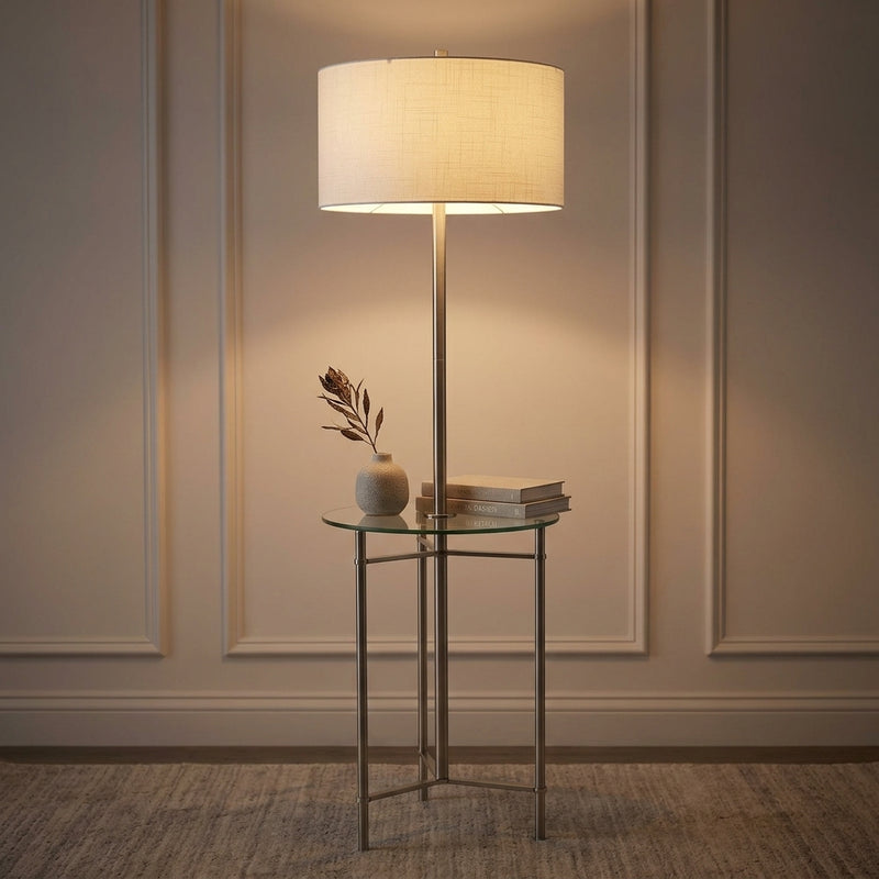 Charles 59" Metal/Glass LED Side Table and Floor Lamp Brushed Nickel – AI-ON