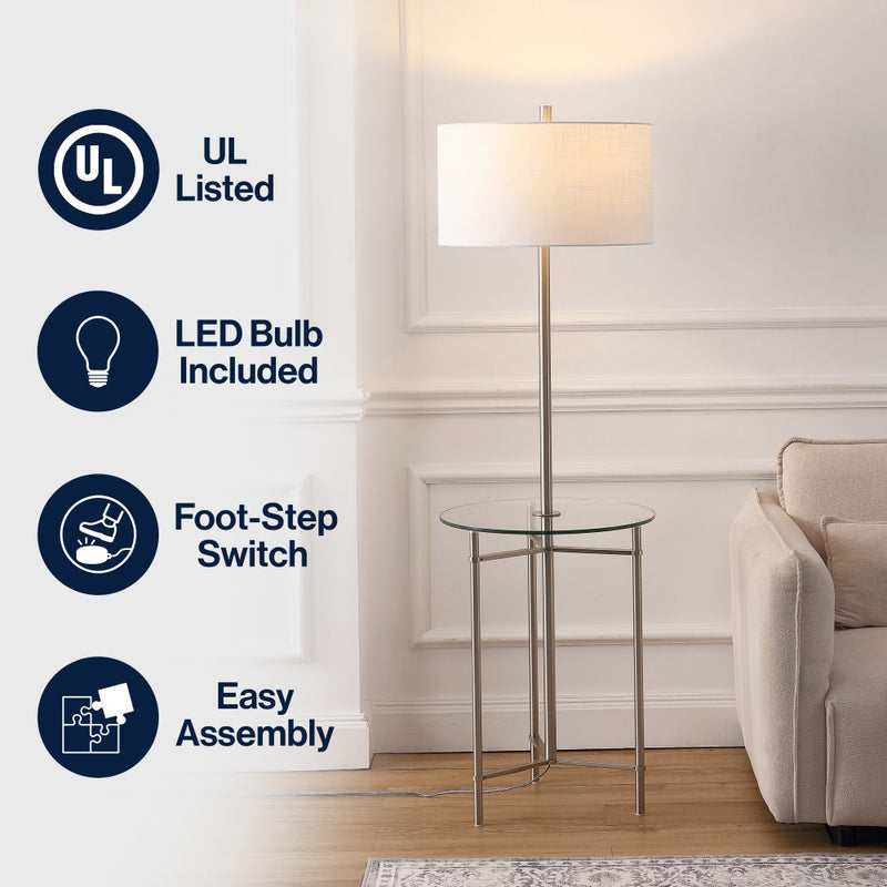 Charles 59" Metal/Glass LED Side Table and Floor Lamp