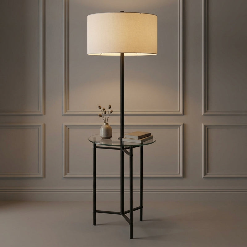 Charles 59" Metal/Glass LED Side Table and Floor Lamp Black – AI-ON