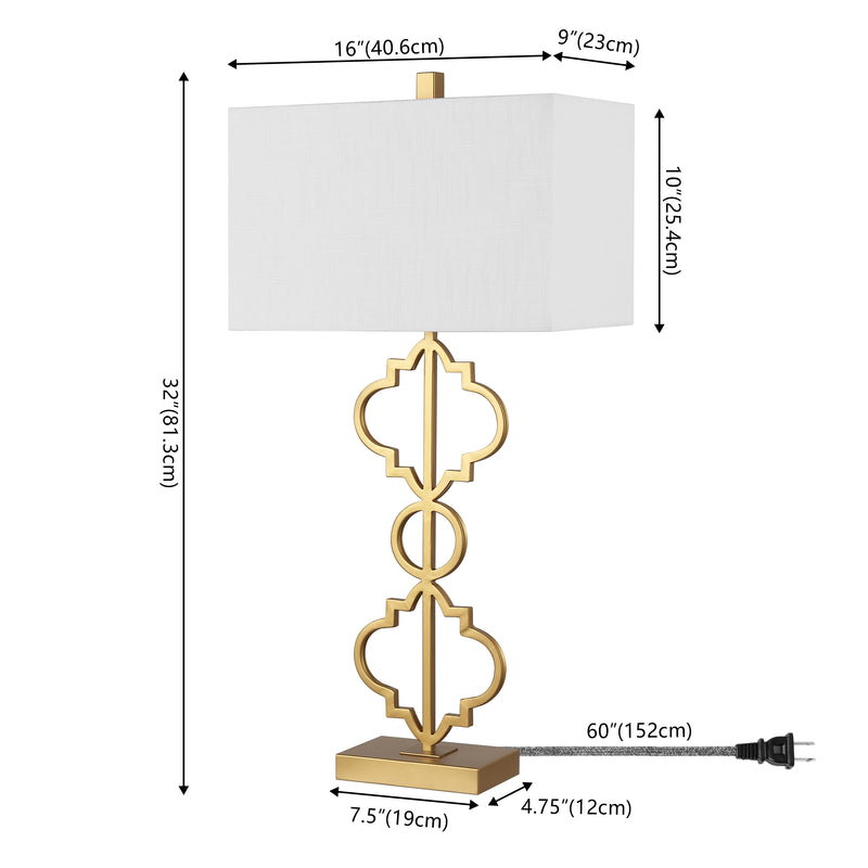 Selina 32" Iron Ogee Trellis Modern  LED USB Table Lamp - JONATHAN Y