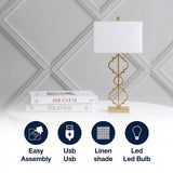 Selina 32" Iron Ogee Trellis Modern  LED USB Table Lamp Gold – ICONS