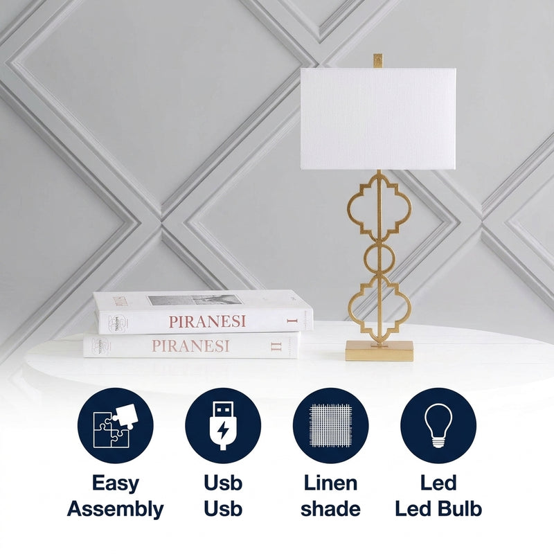 Selina 32" Iron Ogee Trellis Modern  LED USB Table Lamp Gold – ICONS