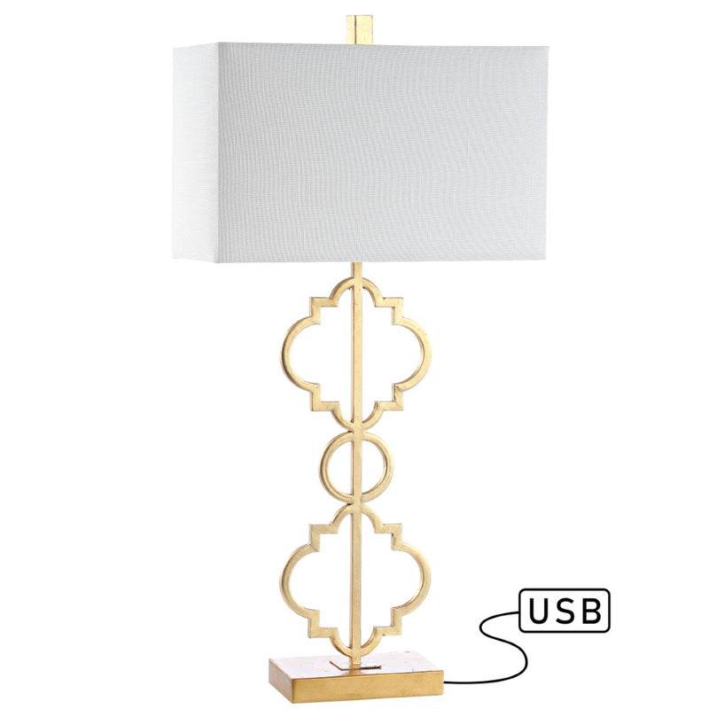 Selina 32" Iron Ogee Trellis Modern  LED USB Table Lamp - JONATHAN Y