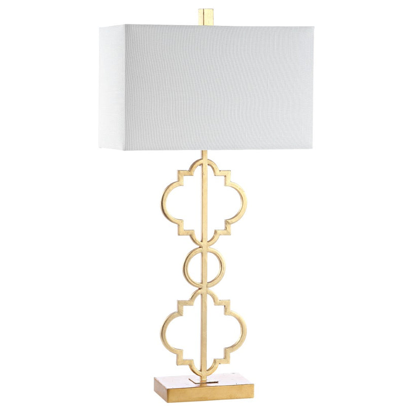 Selina 32" Iron Ogee Trellis Modern  LED USB Table Lamp - JONATHAN Y