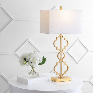 Selina 32" Iron Ogee Trellis Modern  LED USB Table Lamp - JONATHAN Y