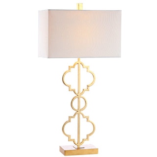 Selina 32" Iron Ogee Trellis Modern  LED USB Table Lamp - JONATHAN Y