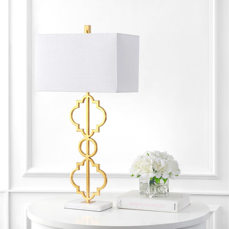 Selina 32" Iron Ogee Trellis Modern LED Table Lamp - JONATHAN Y