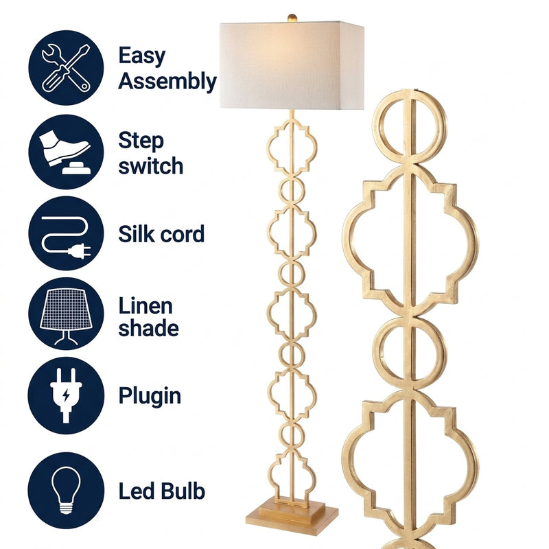 Selina 64.5" Iron Ogee Trellis Modern LED Floor Lamp Gold Painting – ICONS
