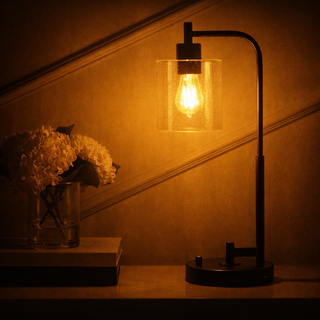 Axel Modern 23" Iron/Seeded Glass Farmhouse Industrial USB Charging LED Task Lamp