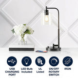 Axel Modern 23" Iron/Seeded Glass Farmhouse Industrial USB Charging LED Task Lamp Black – ICONS