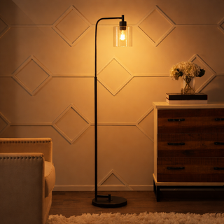 Axel Modern 60" Iron/Seeded Glass Farmhouse Industrial LED Floor Lamp
