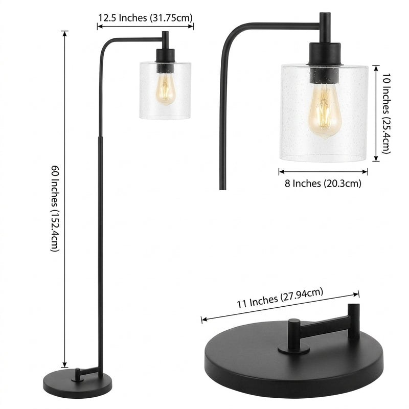 Axel Modern 60" Iron/Seeded Glass Farmhouse Industrial LED Floor Lamp Black – DIM