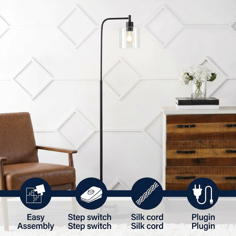 Axel Modern 60" Iron/Seeded Glass Farmhouse Industrial LED Floor Lamp Black – ICONS