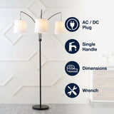 Sylva 72.5"  Mid-Century Modern Head-Adjustable Iron LED Arc Floor Lamp Black / 3 Sockets – ICONS