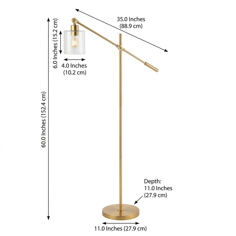 Kathryn Classic 60" Iron/Seeded Glass Adjustable Head Modern LED Floor Lamp Brass Gold – DIM