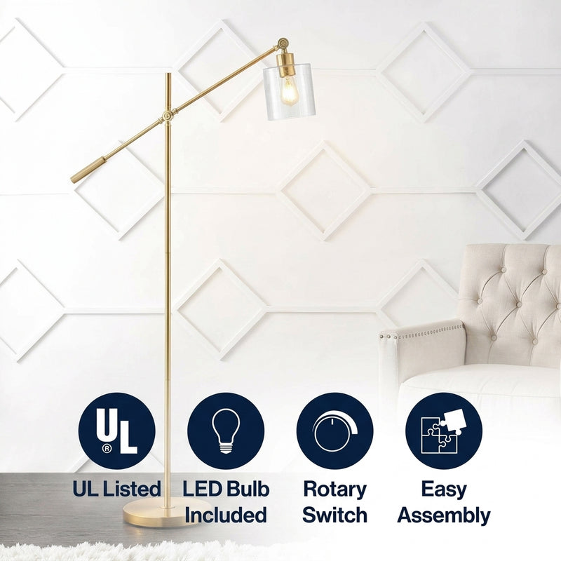 Kathryn Classic 60" Iron/Seeded Glass Adjustable Head Modern LED Floor Lamp Brass Gold – ICONS