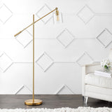 Kathryn Classic 60" Iron/Seeded Glass Adjustable Head Modern LED Floor Lamp - JONATHAN Y