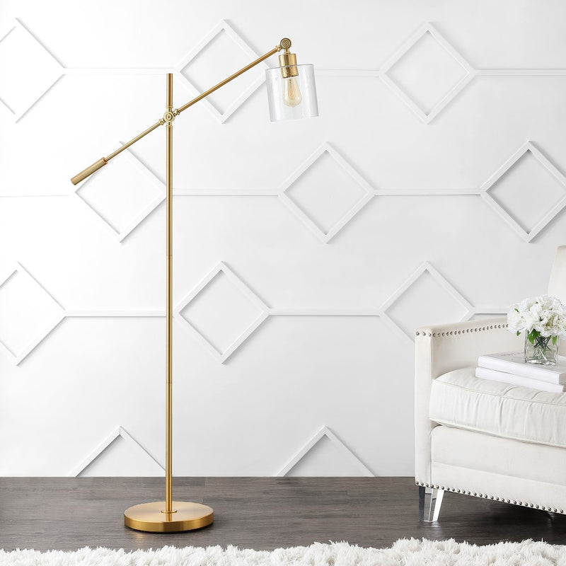 Kathryn Classic 60" Iron/Seeded Glass Adjustable Head Modern LED Floor Lamp - JONATHAN Y