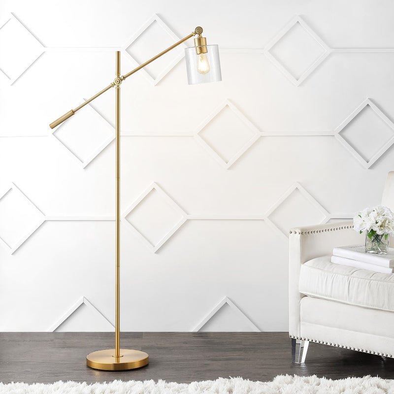 Kathryn Classic 60" Iron/Seeded Glass Adjustable Head Modern LED Floor Lamp - JONATHAN Y