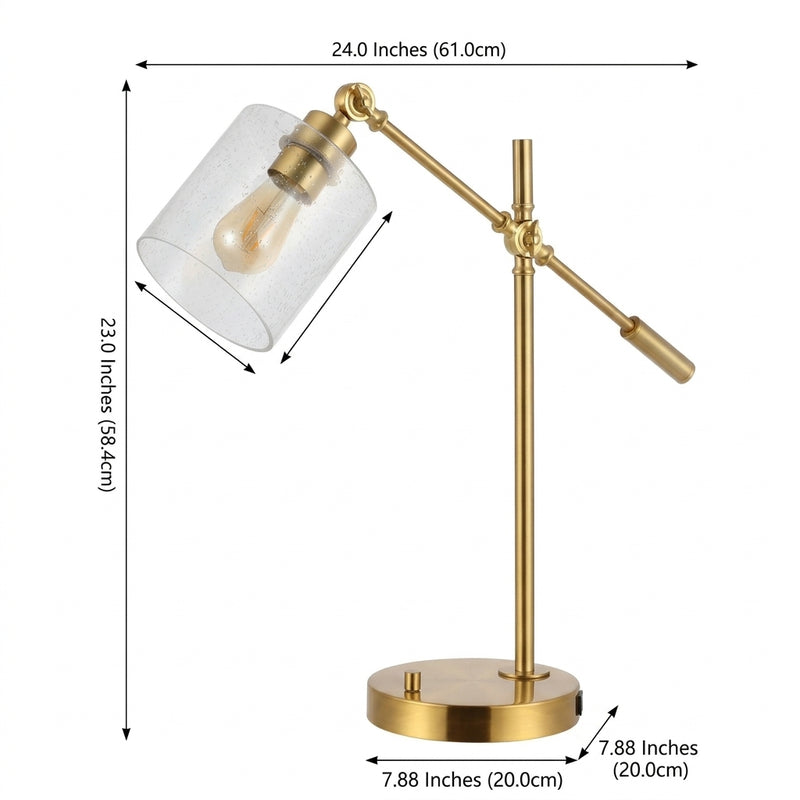Kathryn Classic 23" Iron/Seeded Glass Adjustable Head Modern USB Charging LED Task Lamp Brass Gold – DIM