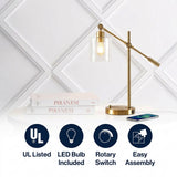 Kathryn Classic 23" Iron/Seeded Glass Adjustable Head Modern USB Charging LED Task Lamp Brass Gold – ICONS