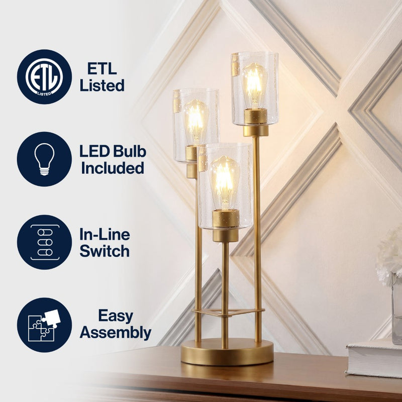 Axel Modern 20.5" Iron/Seeded Glass Modern Industrial LED Table Lamp