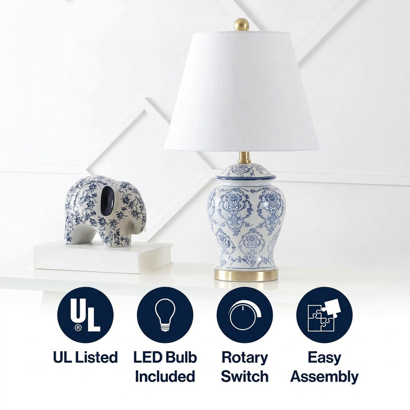 Juliana 22.25" Traditional Classic Chinoiserie Ceramic LED Table Lamp Blue/White – ICONS